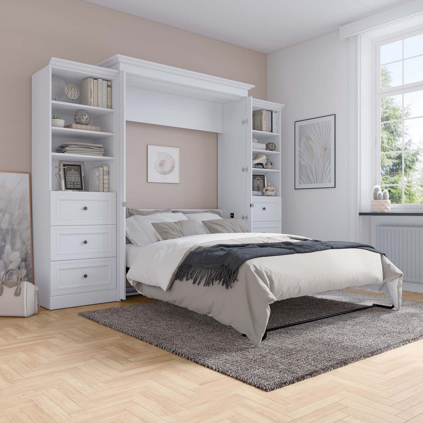 How to Maximize Space in a Small Bedroom A Queen Murphy Bed, Mirrors