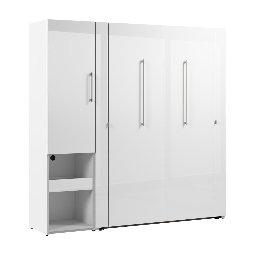 High Gloss Full Murphy Bed and Storage Cabinet with Pull-Out Shelf (81W)