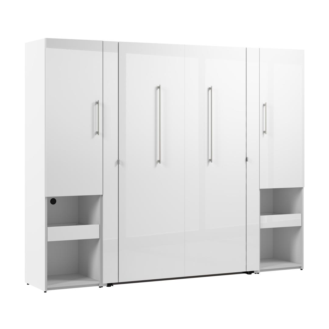 High Gloss Full Murphy Bed and Storage Cabinets with Pull-Out Shelf (101W)