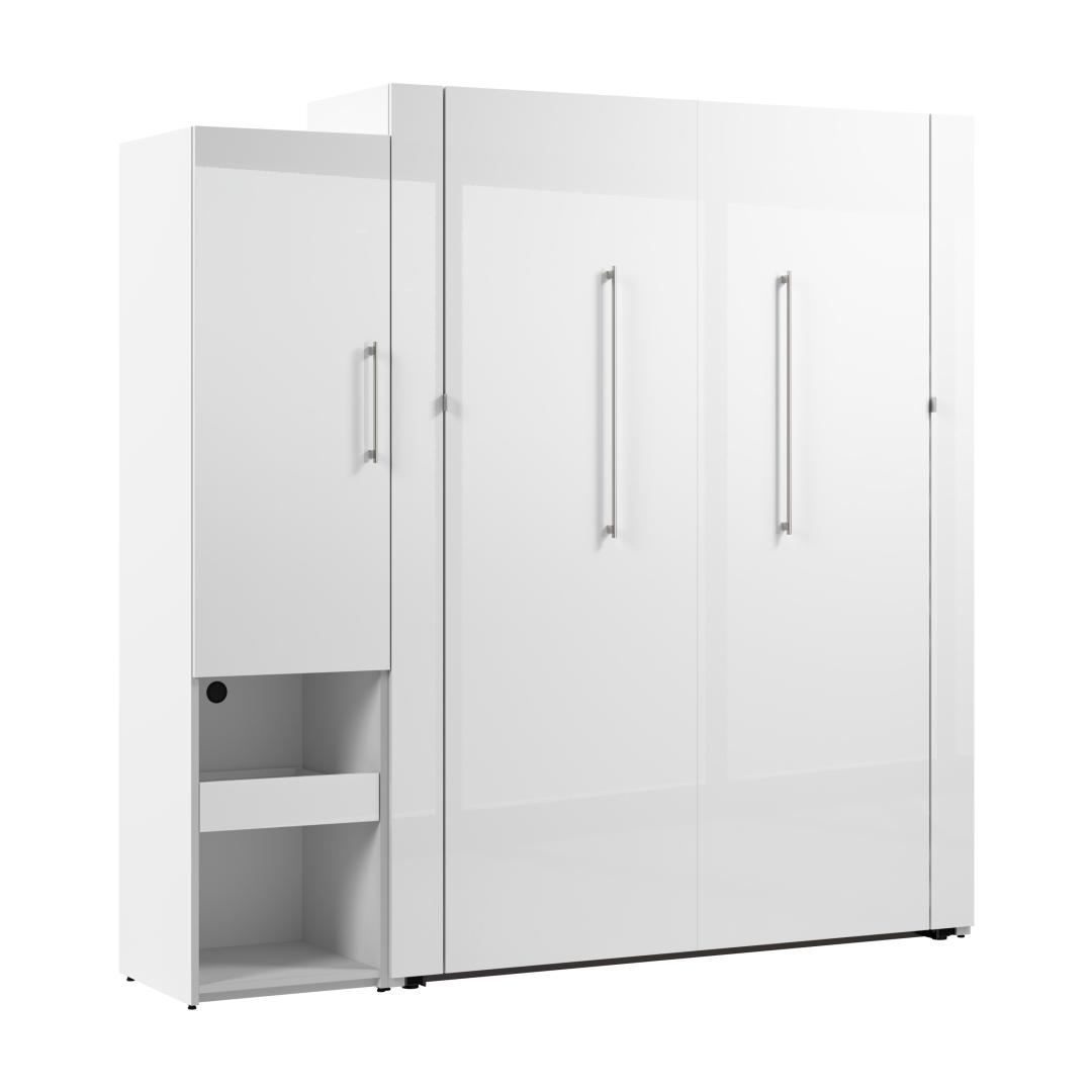 High Gloss Queen Murphy Bed and Storage Cabinet with Pull-Out Shelf (87W)
