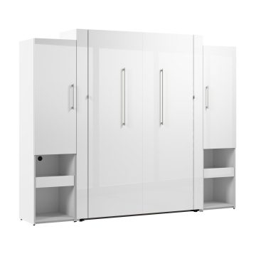 High Gloss Queen Murphy Bed and Storage Cabinets with Pull-Out Shelf (107W)