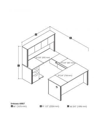 Embassy 66W U-Shaped Executive Desk with Pedestal and Hutch | Bestar