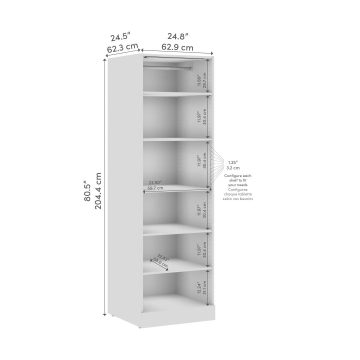 25W x 25D Modular Reach-In or Walk-In Closet System Tower with LED Light and Shelves