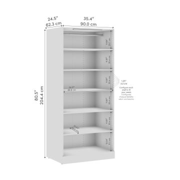 36W x 25D Modular Reach-In or Walk-In Closet System Tower with LED Light and Shelves