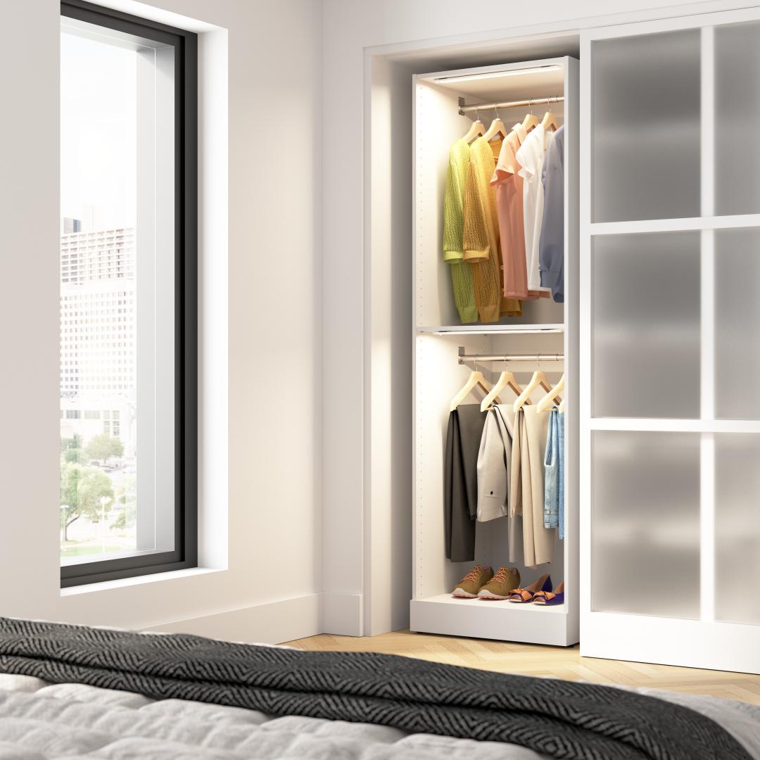 Modular Double Hanging Closet System & LED Lights, 25W x 25D