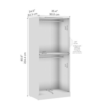 36W x 25D Modular Double Hanging Closet System Tower with LED Light