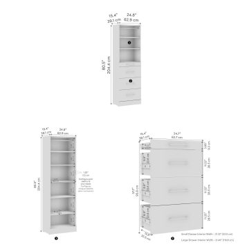 25W x 16D Modular Reach-In or Walk-In Closet System Tower with Shelves and 4 Drawers, Slab Style