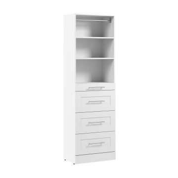 25W x 16D Modular Reach-In or Walk-In Closet System Tower with Shelves and 4 Drawers, Shaker Style