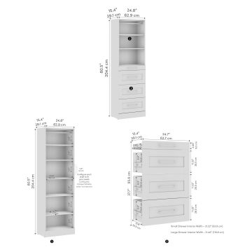 25W x 16D Modular Reach-In or Walk-In Closet System Tower with Shelves and 4 Drawers, Shaker Style