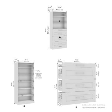 36W x 16D Modular Reach-In or Walk-In Closet System Tower with Shelves and 4 Drawers, Shaker Style