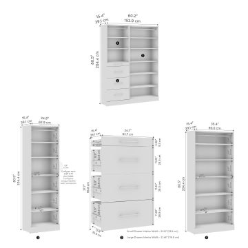 61W x 16D Modular Reach-In or Walk-In Closet System with Shelves and Drawers, Slab Style