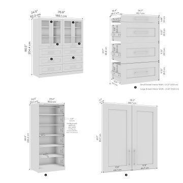 71W x 25D Modular Walk-In Closet System with LED Lights, Shelves, Drawers, and Doors, Shaker Style