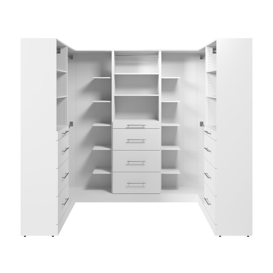 95W x 61D Modular U Shaped Walk-In Closet System with Rods, Shelves, and Drawers, Slab Style