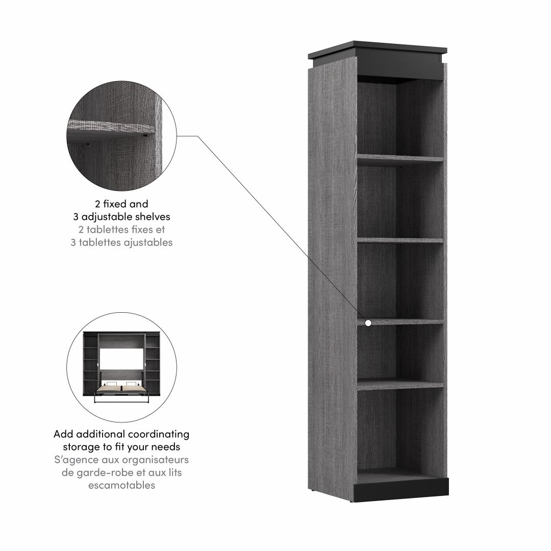 20W Narrow Storage Cabinet with Doors, Drawers and Pull-Out Shelf in Bark Gray & Graphite by Bestar