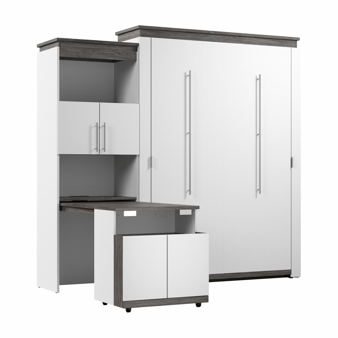 20W Narrow Storage Cabinet with Doors, Drawers and Pull-Out Shelf in Bark Gray & Graphite by Bestar