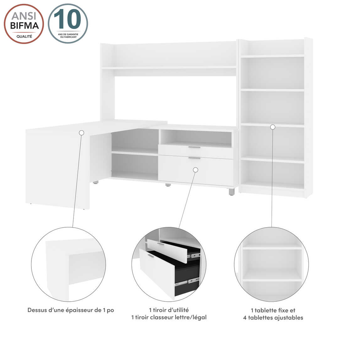 Pro-Linea 72W L-Shaped Desk with Hutch and Bookcase | Bestar