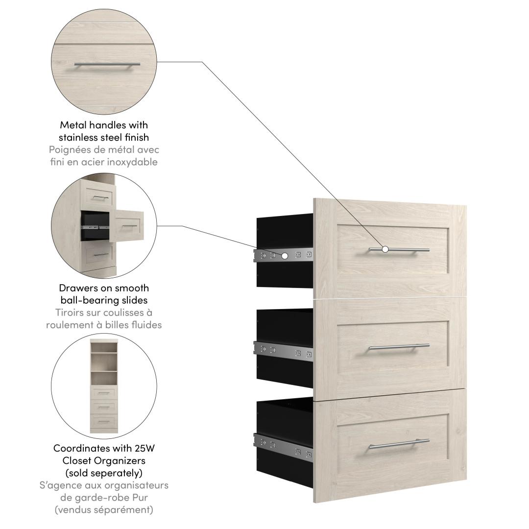 Bestar Pur 25 Storage Unit with 3-Drawer set-White