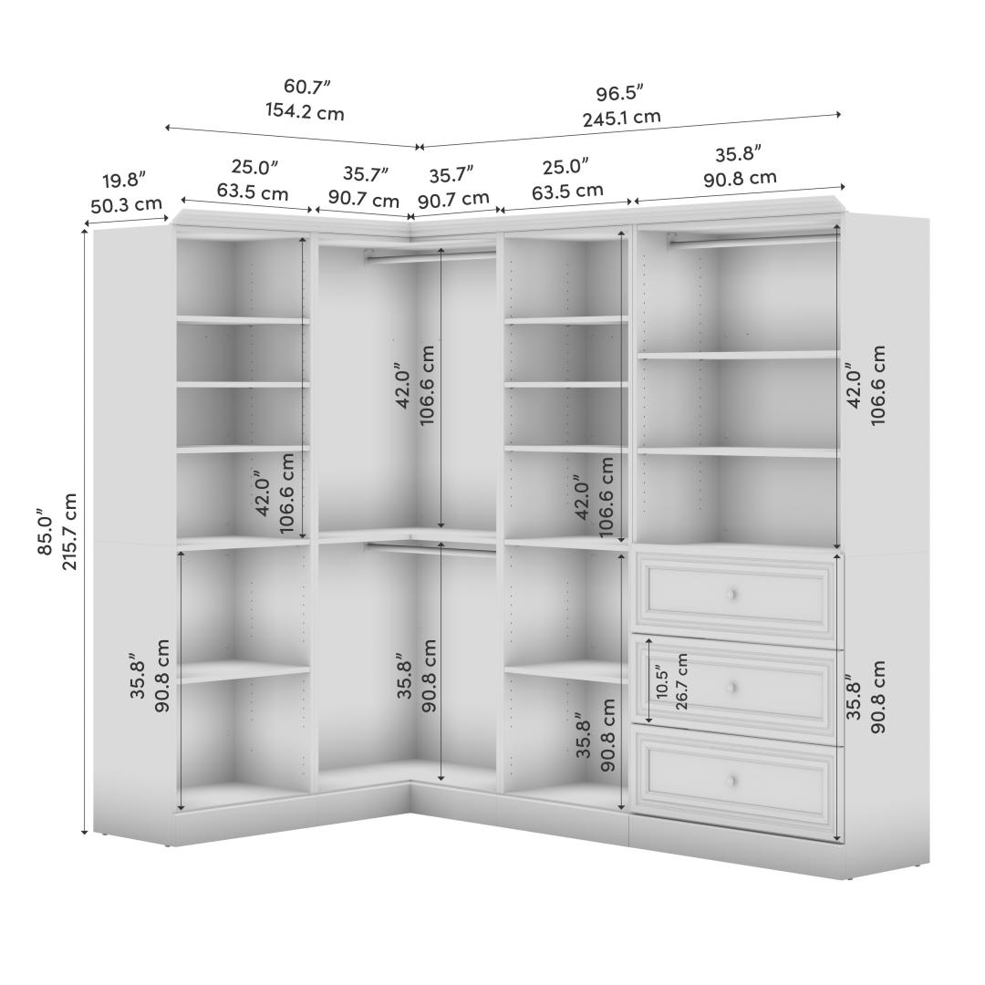 Bestar Versatile 36” Corner Closet Organizer in white