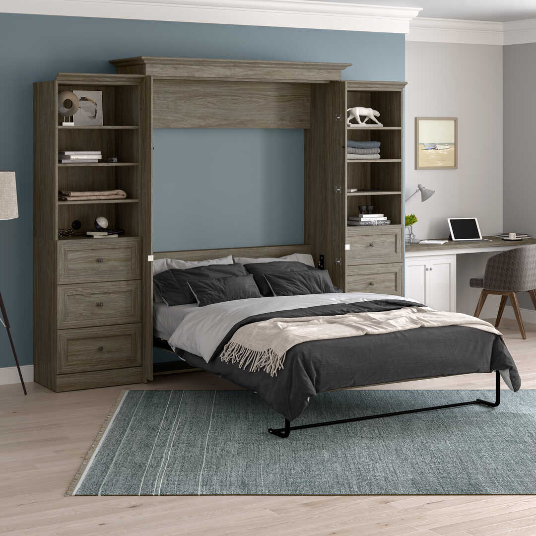 Versatile Queen Murphy Bed with 2 Shelving Units (115W) Bestar