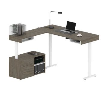 Bestar Viva 72 W L Shaped Standing Corner Desk With Dual Monitor Arm And  Storage Black - Office Depot